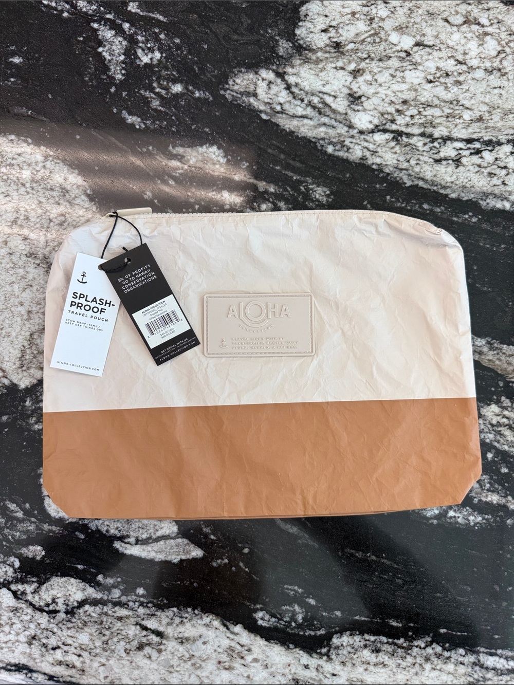 ALOHA Collection Cream and Tan Two-Tone Splash-Proof Cosmetic Pouch